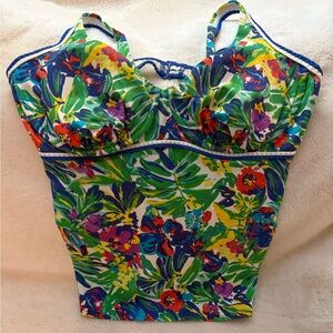 Lands' End Green Multi Floral One-Piece Swim Top
